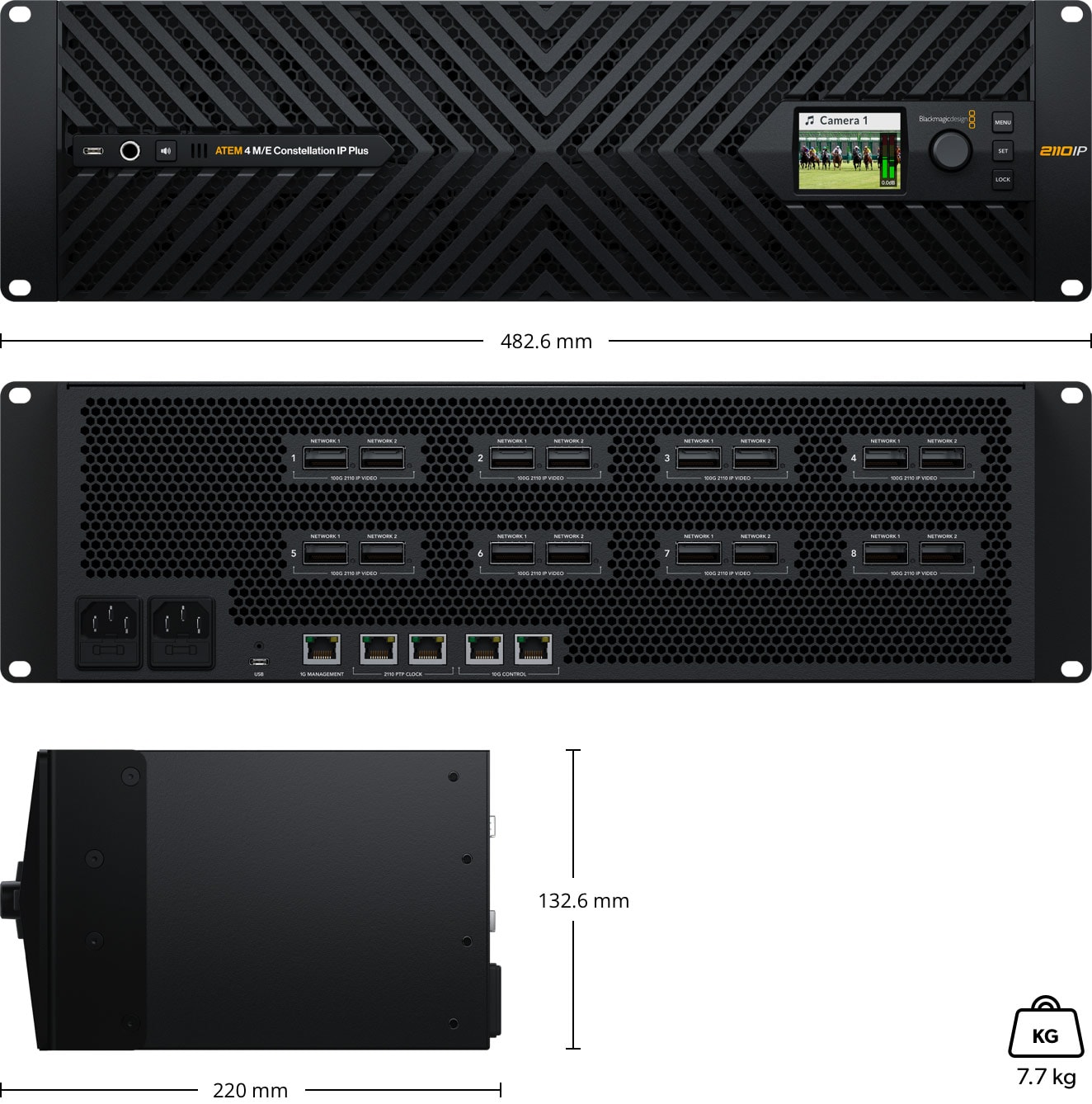 ATEM 4 M/E Constellation IP Plus – Méretek és tömeg