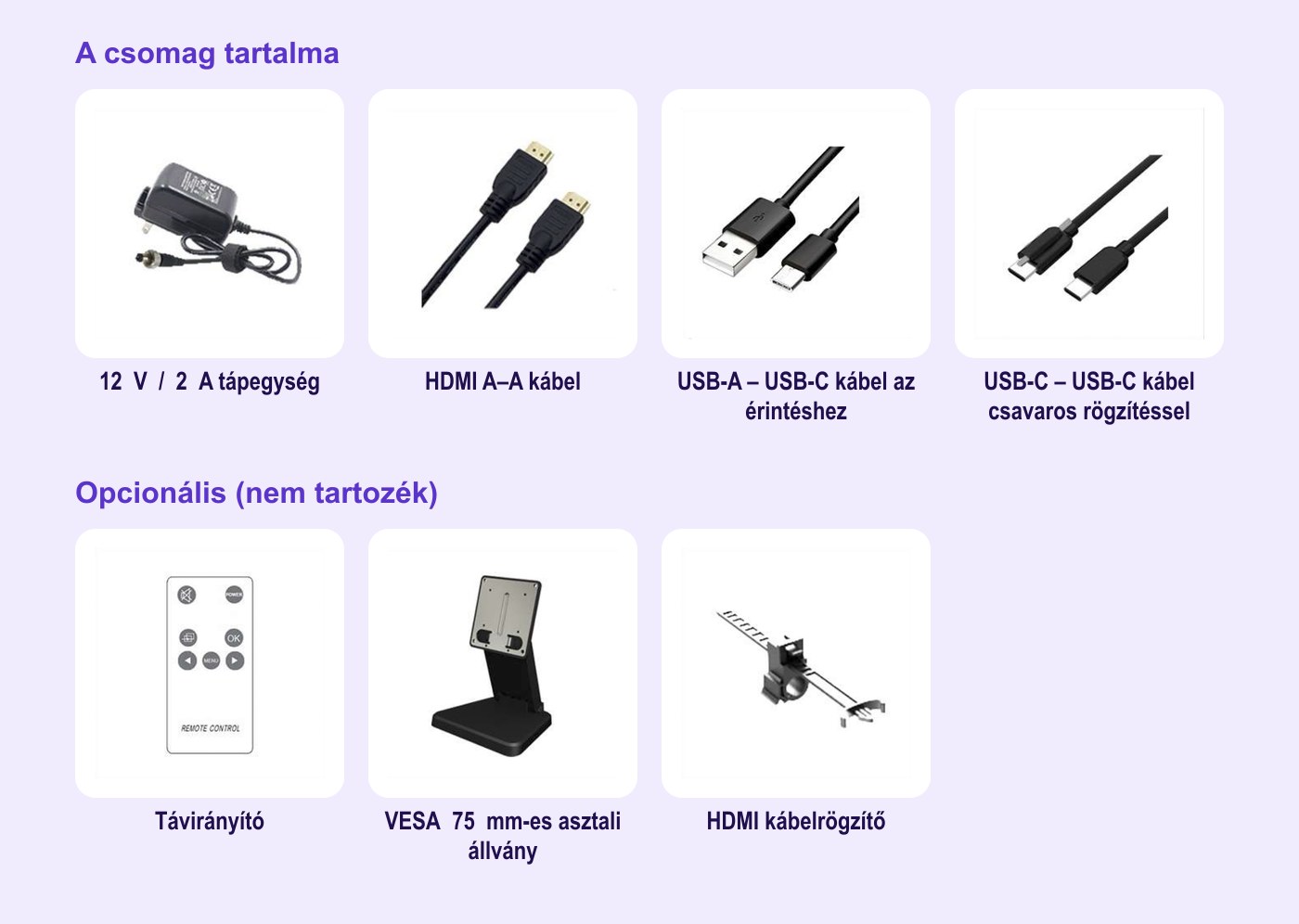 Lilliput 819/T – A csomag tartalma és opcionális tartozékok