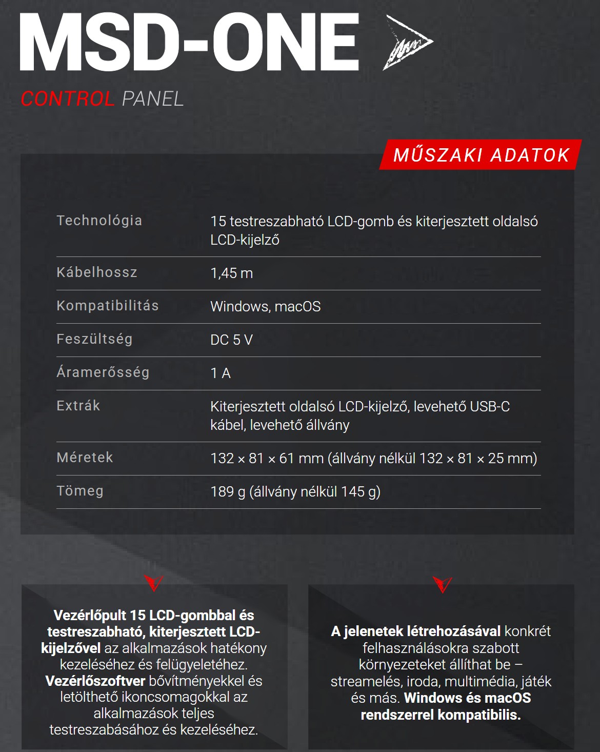 Mars Gaming MSD-ONE – Műszaki adatok röviden