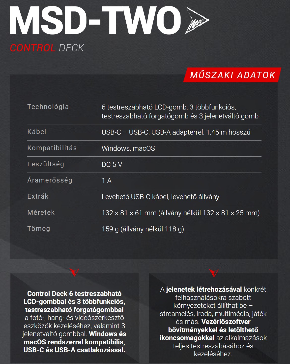 Mars Gaming MSD-TWO – Műszaki adatok röviden