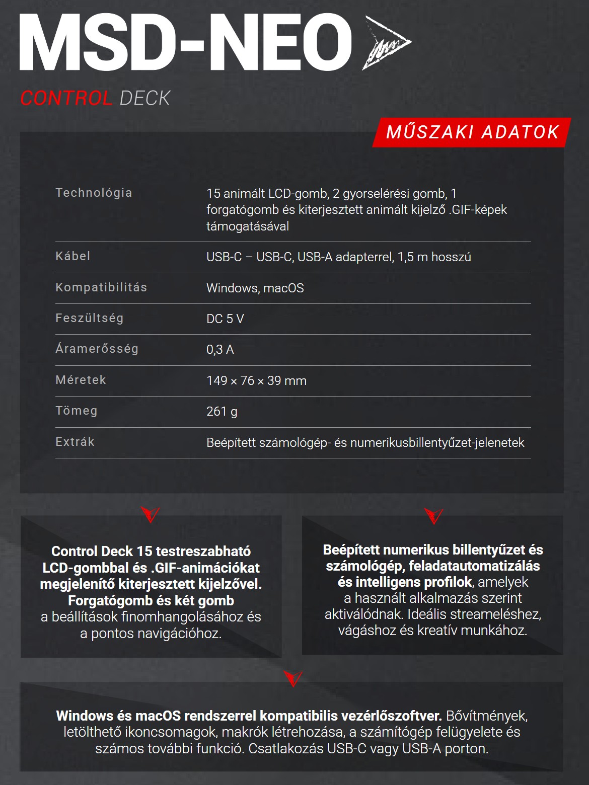 Mars Gaming MSD-NEO – Műszaki adatok röviden