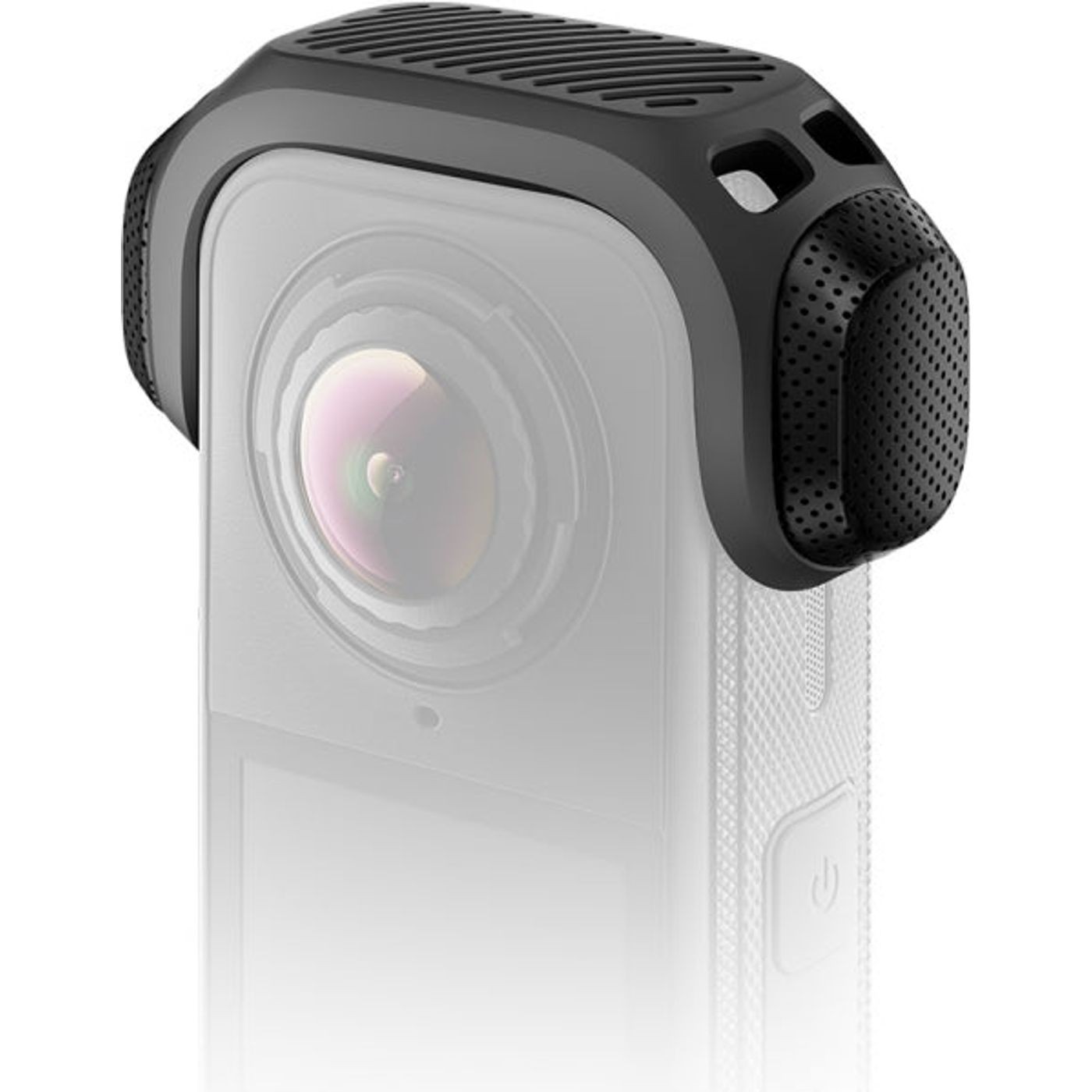 Az Insta360 X4 Air mikrofon-szélvédője a kamerára szerelve