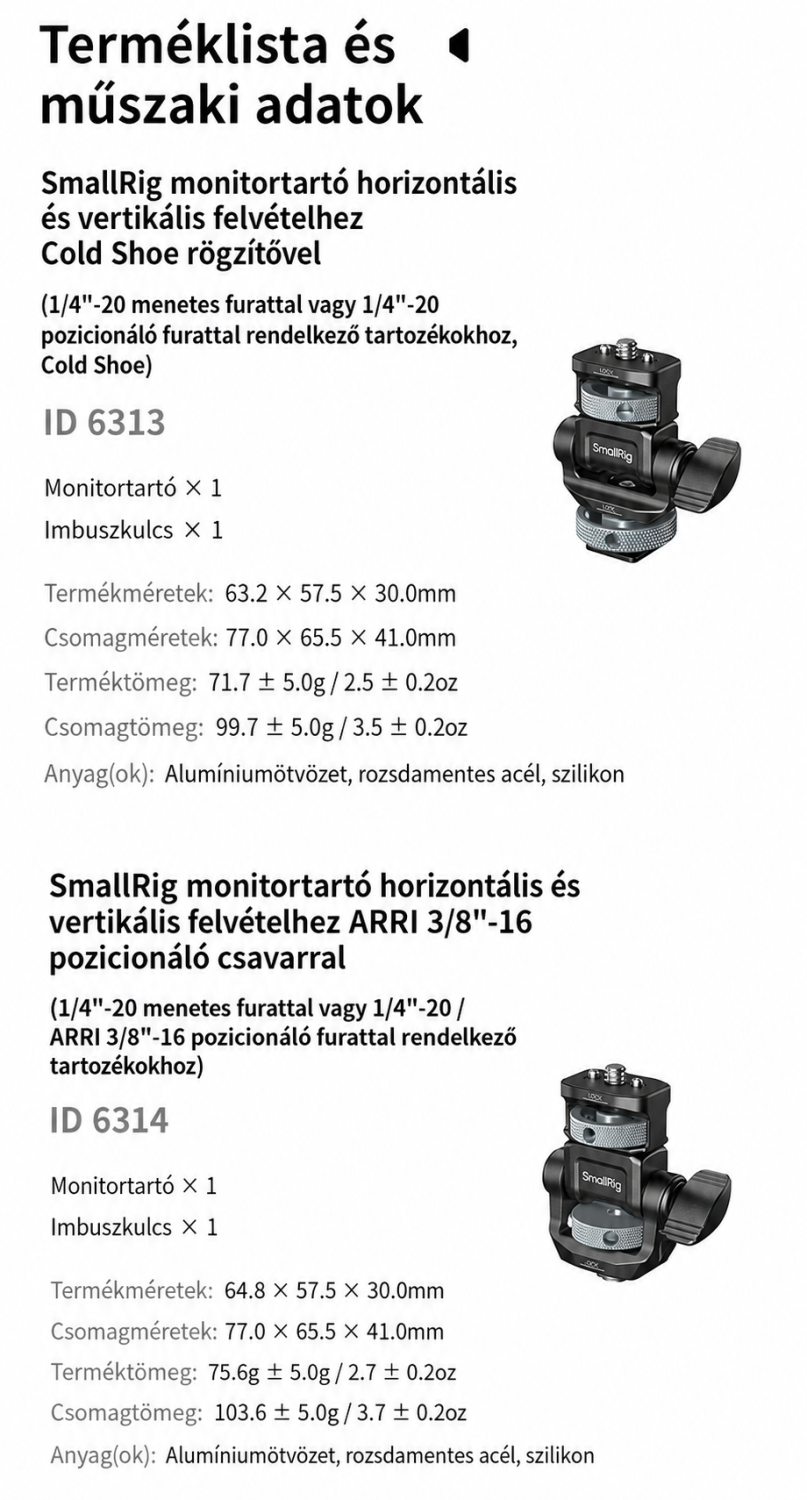 SmallRig Monitor Support 6314 – maďarská infografika 9
