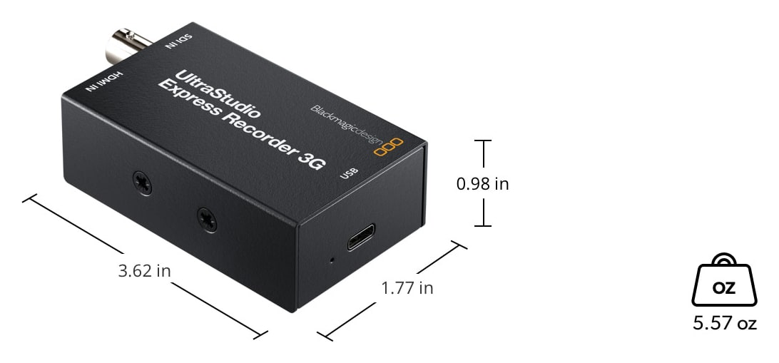 UltraStudio Express Recorder 3G – Méretek és tömeg