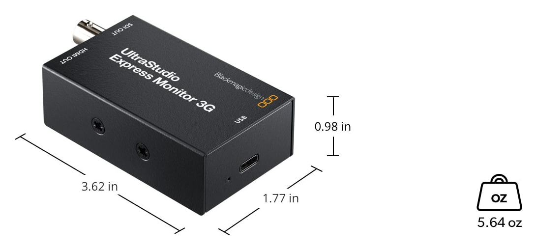 UltraStudio Express Monitor 3G – Méretek és tömeg