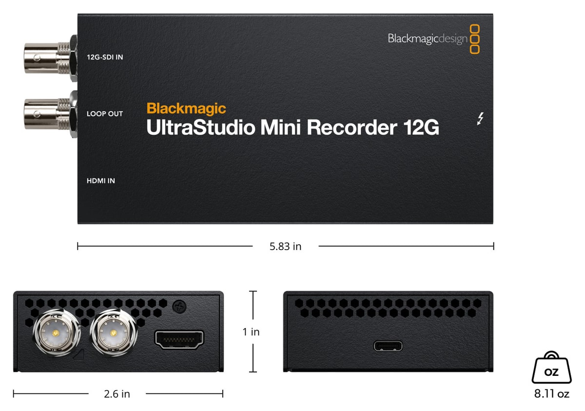 UltraStudio Mini Recorder 12G – Méretek és tömeg