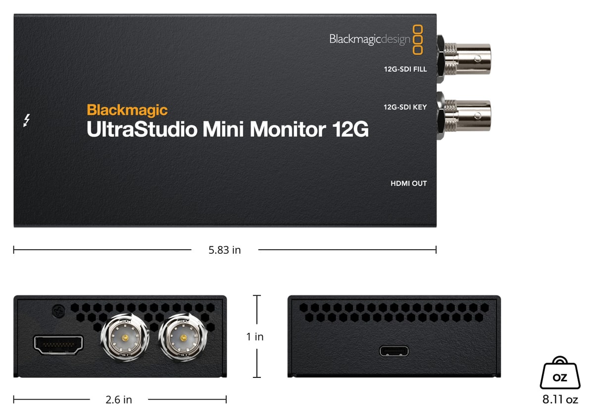 UltraStudio Mini Monitor 12G – Méretek és tömeg