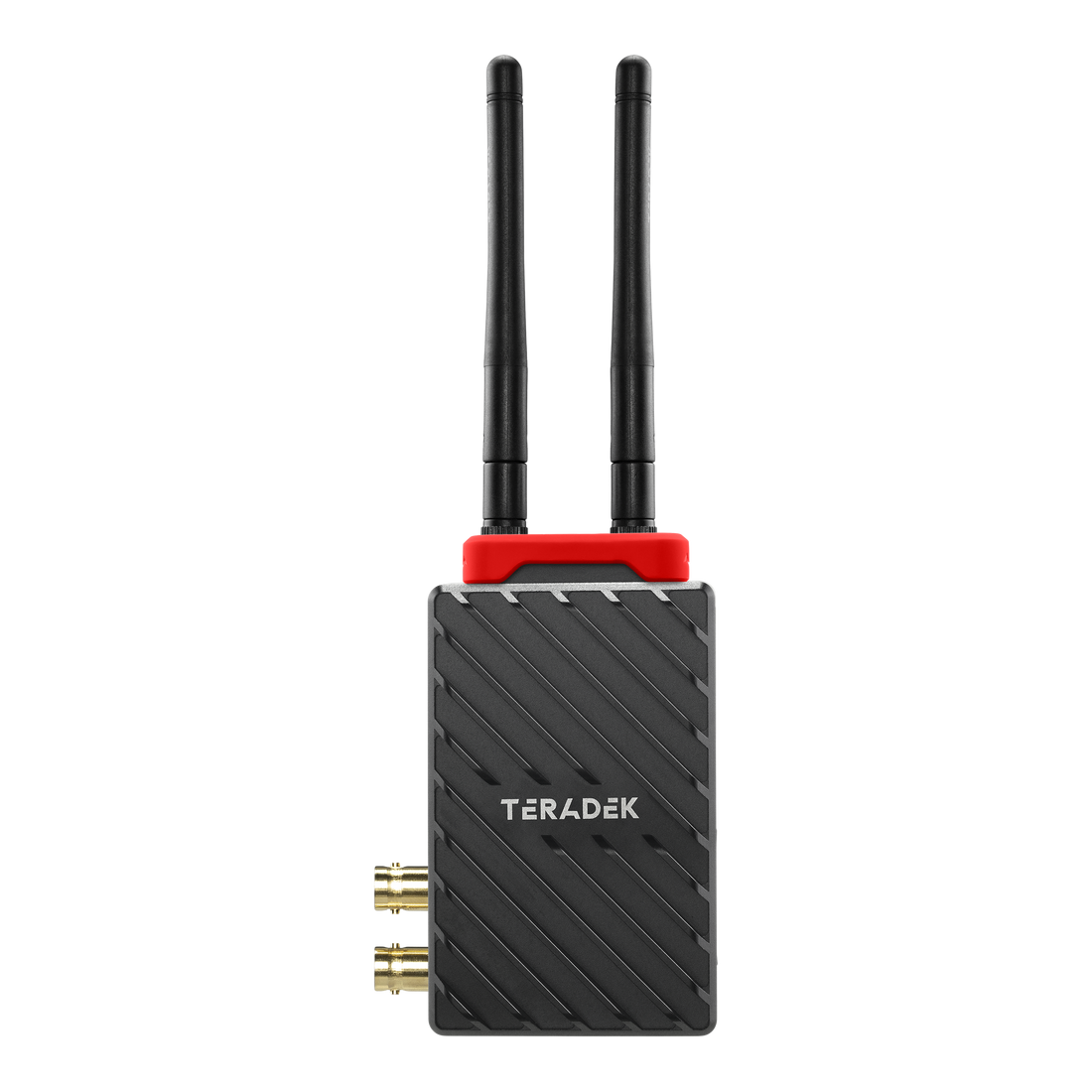 Az eredeti piros szalag a Teradek Bolt 6 LT TX adóra felszerelve látható (az adó nem része a csomagnak).