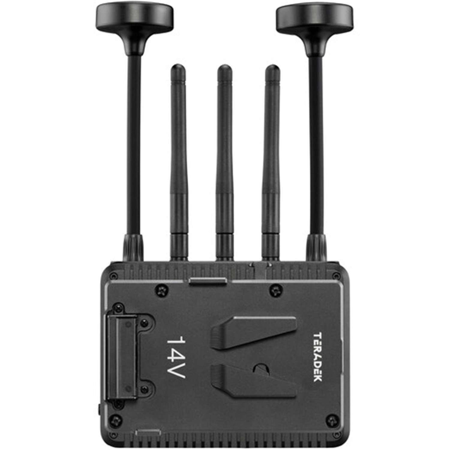 Přijímač Teradek Ranger Micro 5000 s destičkou V-Mount, zadní pohled