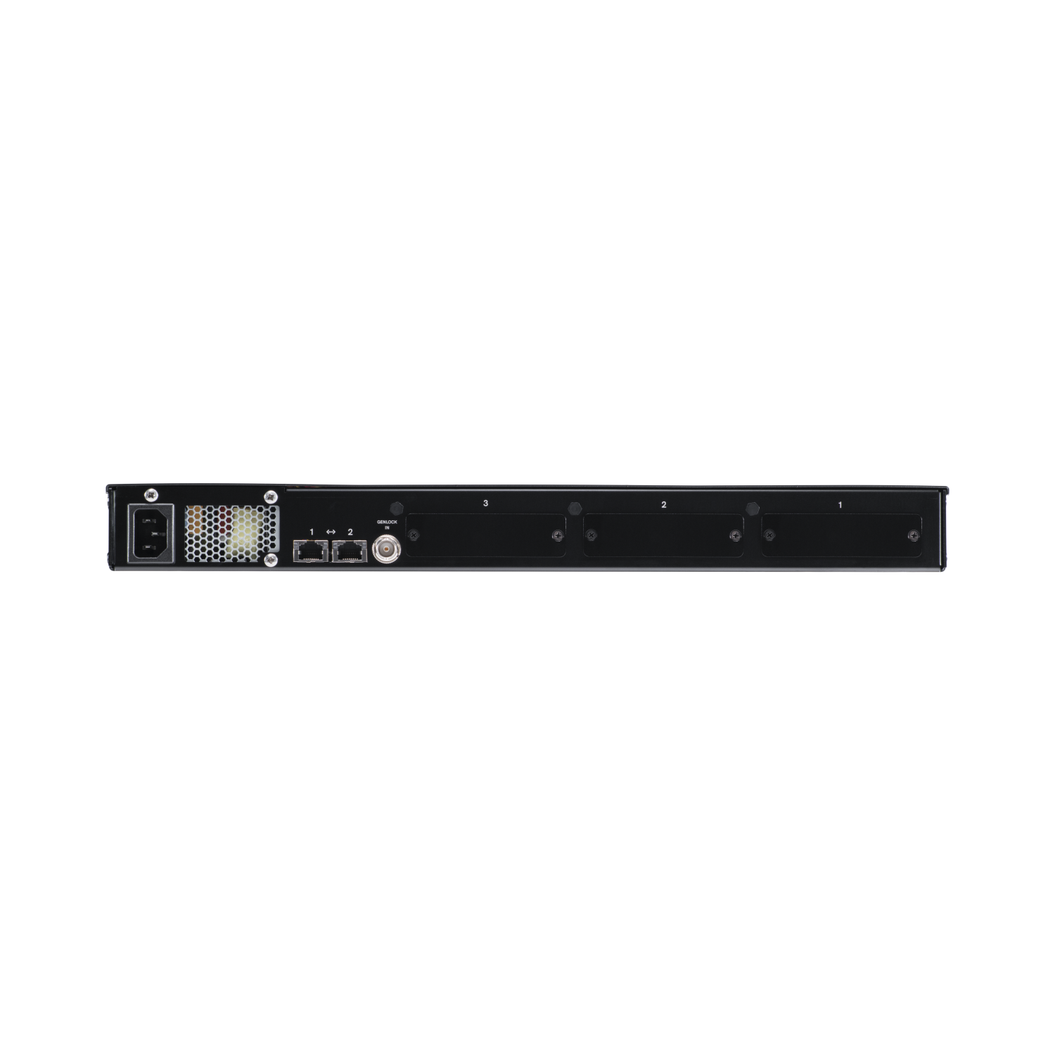 A Teradek Prism 801 hátoldala RJ45 portokkal és tápcsatlakozással