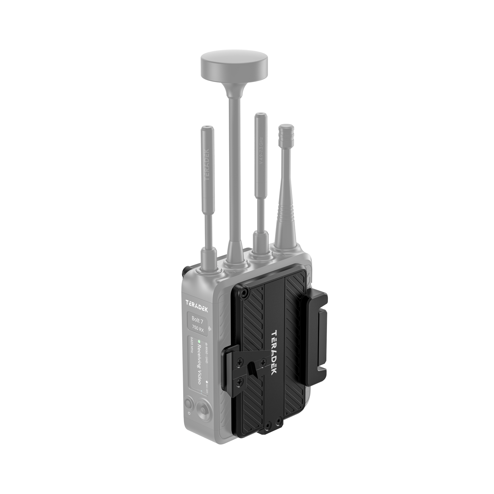 V-Mount battery cradle Teradek Bolt 7 vevőre szerelve