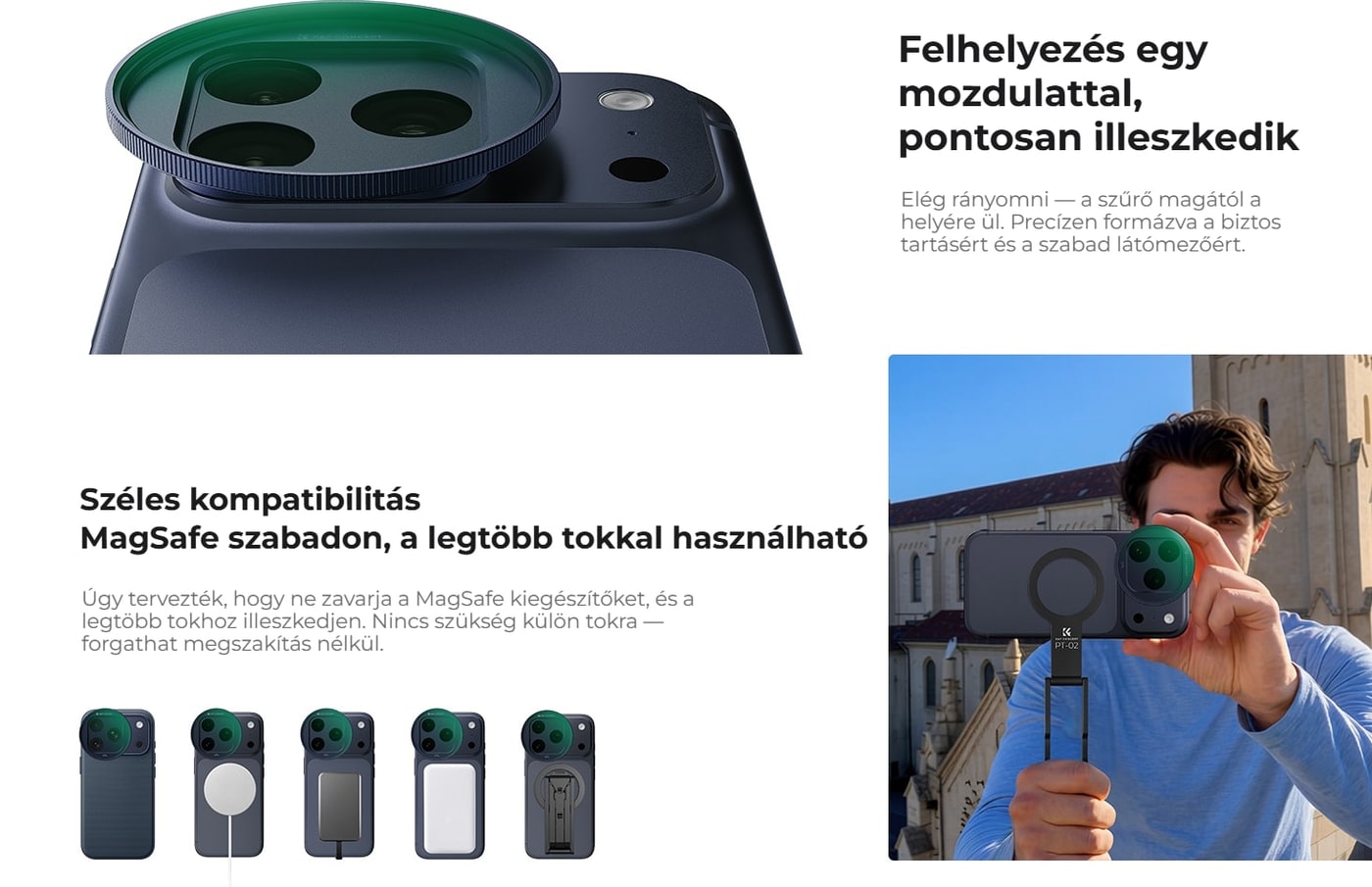 Felhelyezés egy mozdulattal, a MagSafe szabad marad
