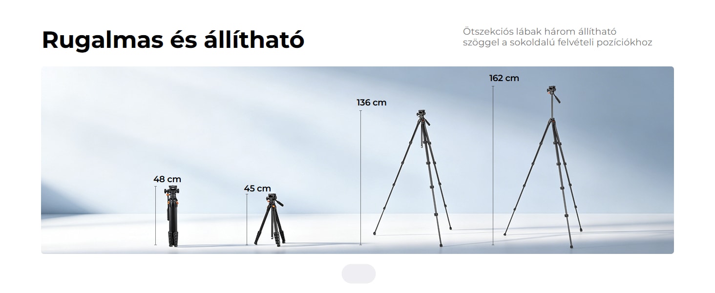 K&F Concept A305A1+FH-04 – 162 cm-es alumínium videóállvány fluid fejjel