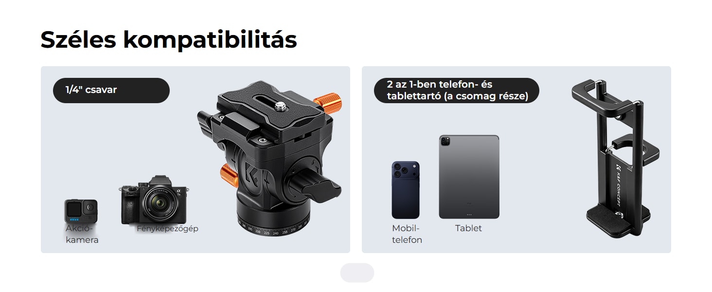 K&F Concept A305A1+FH-04 – 162 cm-es alumínium videóállvány fluid fejjel