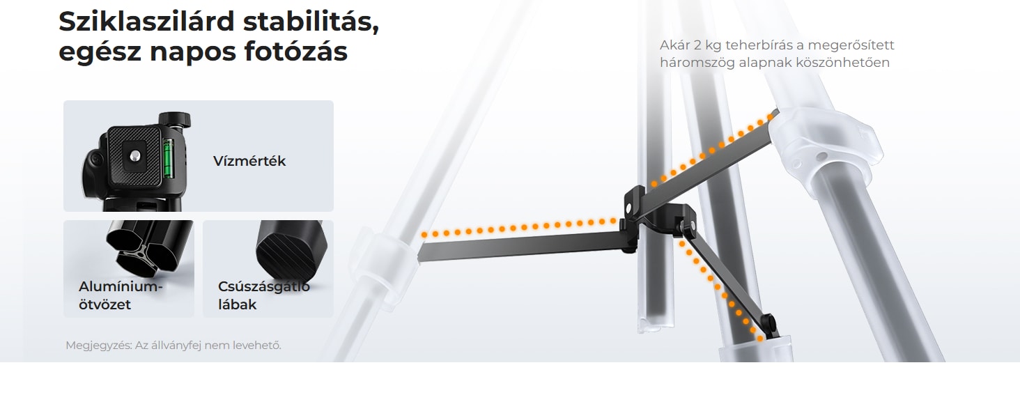 K&F Concept S204A1 – alumínium utazóállvány 147 cm, 3 irányú fejjel