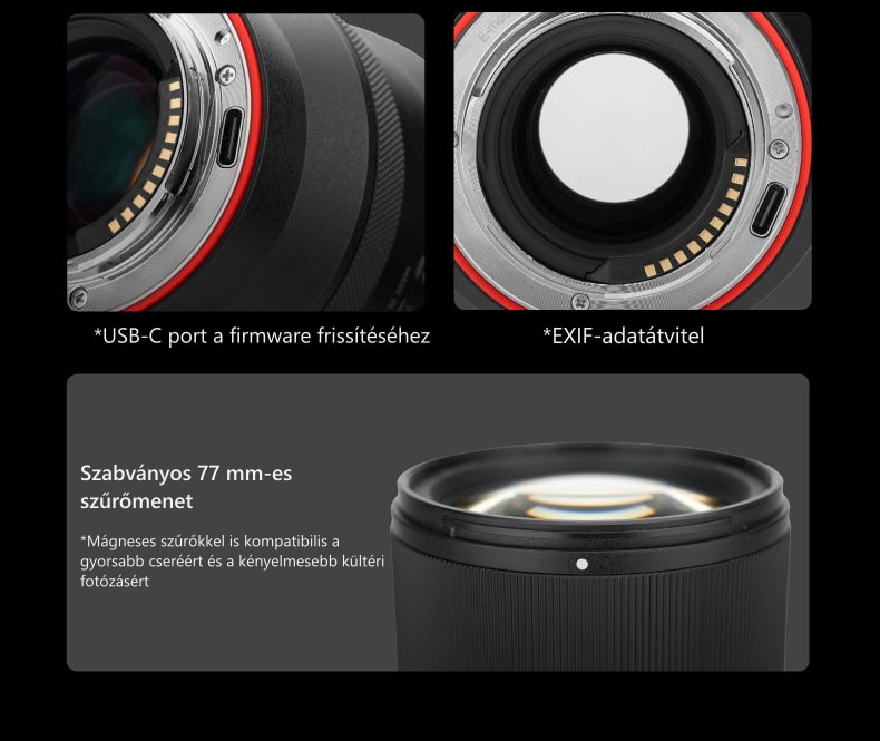 Meike 85mm F1.4 STM MIX II FE – USB-C port, EXIF és 77 mm-es szűrőmenet