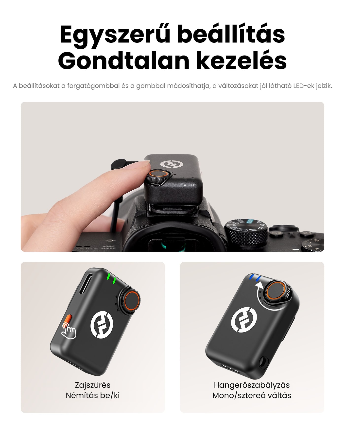 Hollyland LARK M2S kamerás vevőegység (Space Gray) – Egyszerű kezelés
