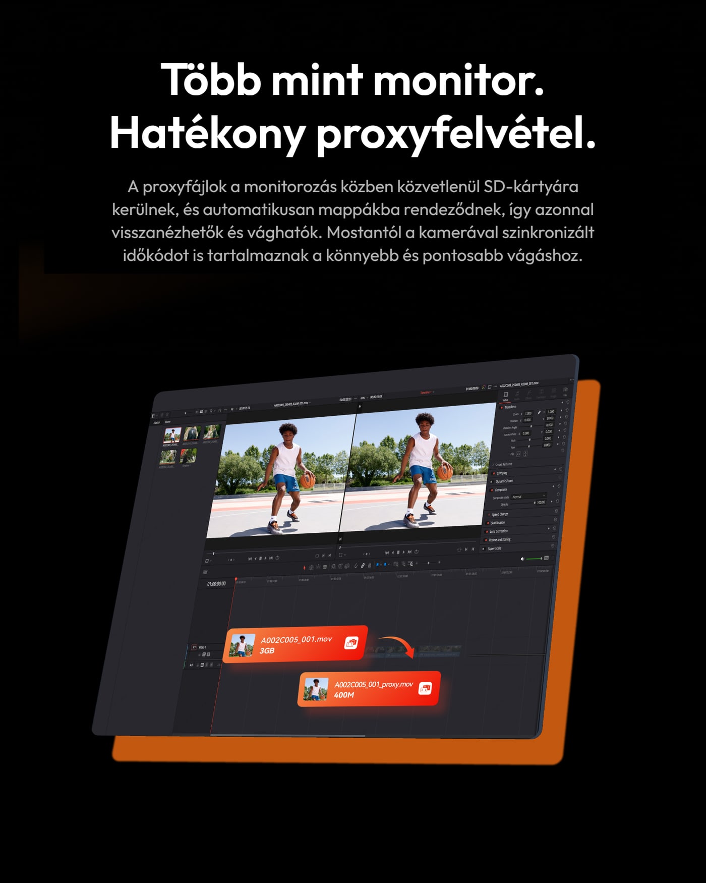 Hollyland Pyro 5 4K – Proxyfelvétel időkóddal