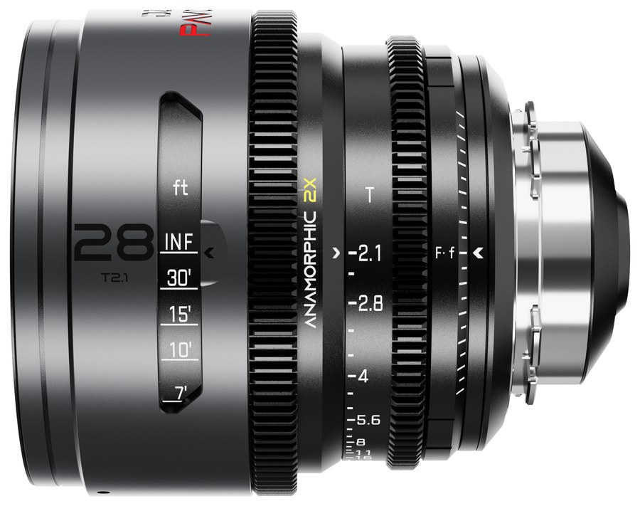 DZOFILM Pavo 28 mm T2,1 anamorf 2× – Neutral, PL/EF, lábskála – PL bajonett