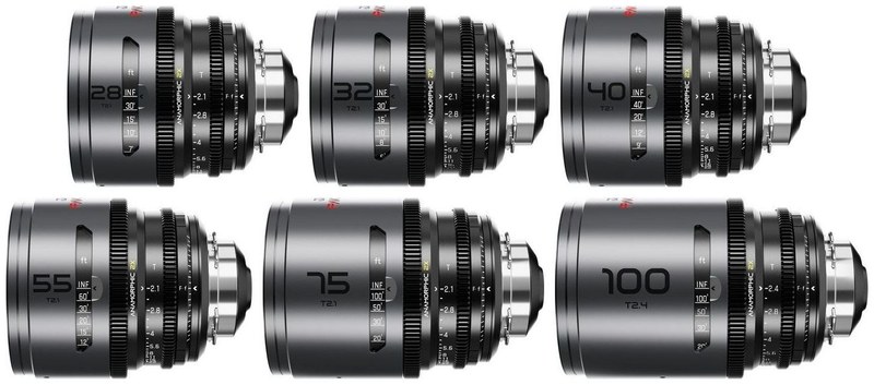 DZOFILM Pavo szett 28/32/40/55/75/100 mm anamorf 2× – Neutral, PL/EF, lábskála