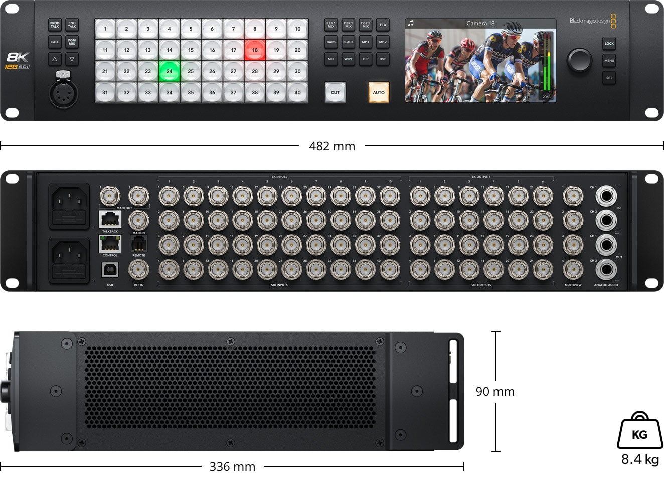ATEM Constellation 8K – Méretek és tömeg