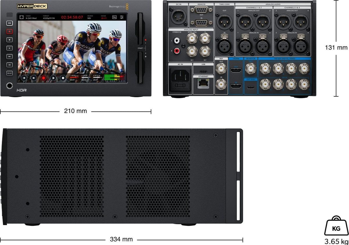 HyperDeck Extreme 8K HDR – Méretek és tömeg