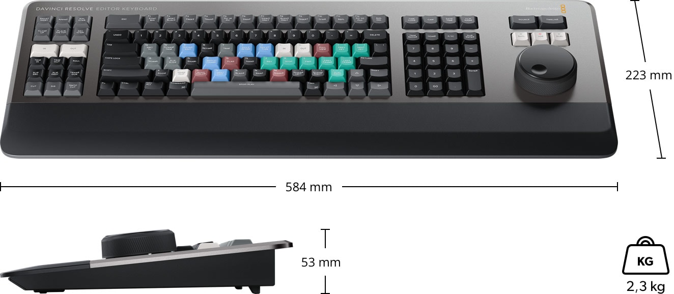 DaVinci Resolve Editor Keyboard – Méretek és tömeg