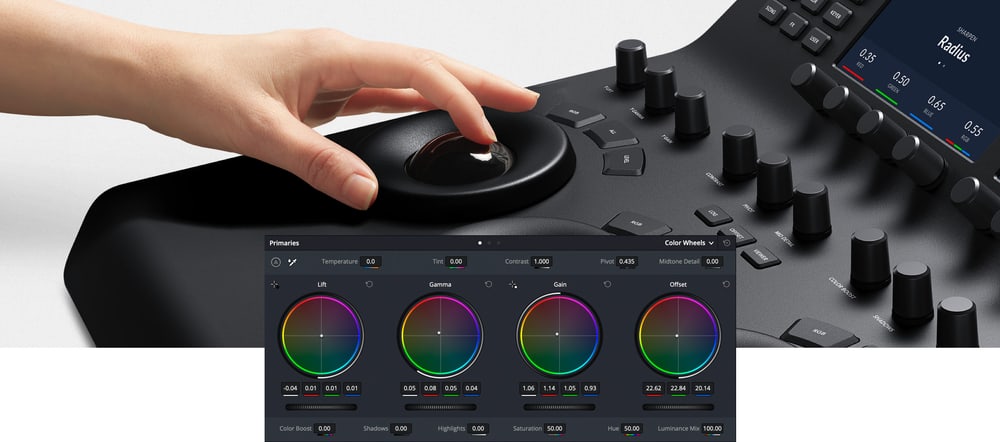 DaVinci Resolve Mini Panel – Trackballok a lift, gamma és gain beállításához