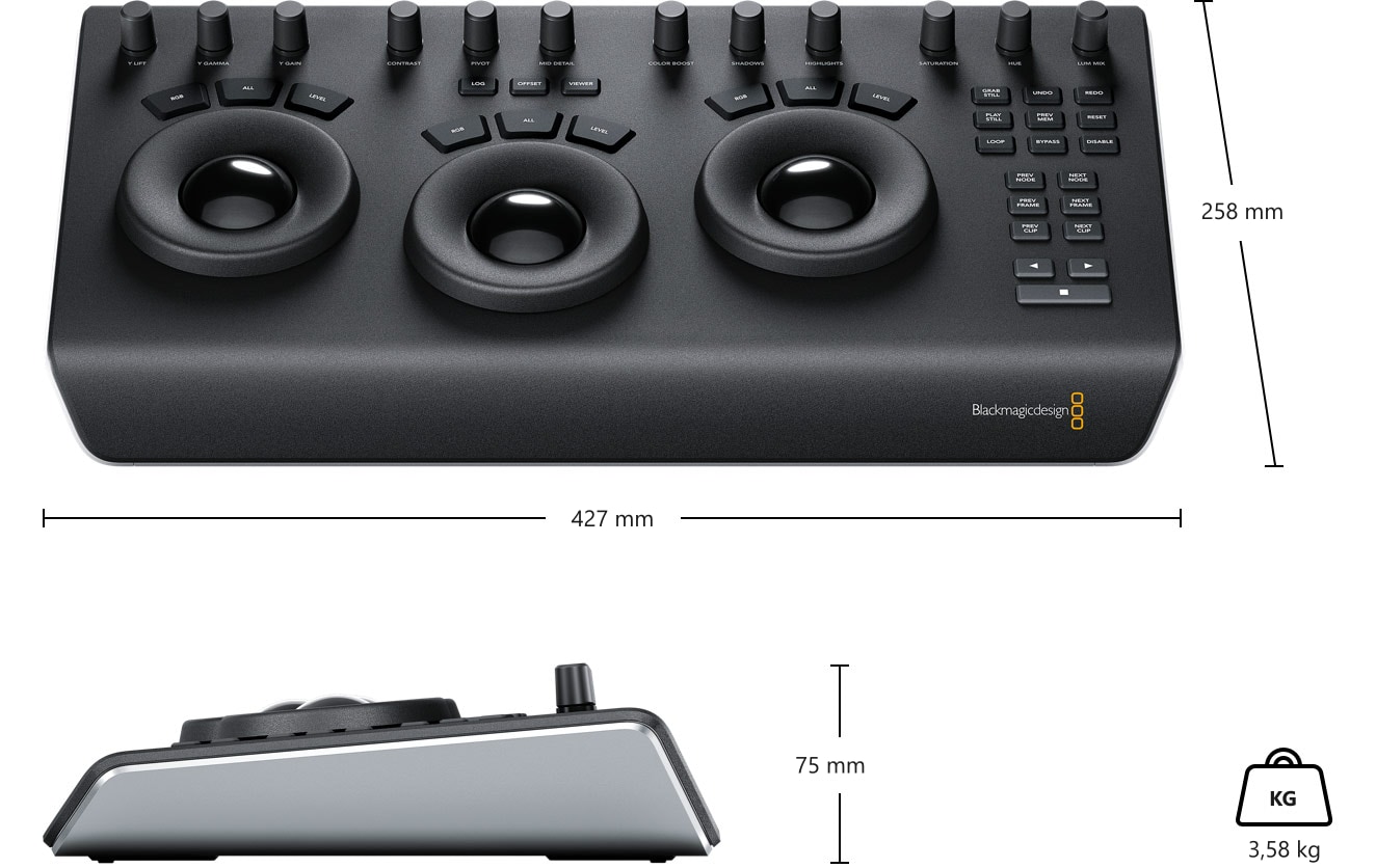 DaVinci Resolve Micro Panel – Méretek és tömeg