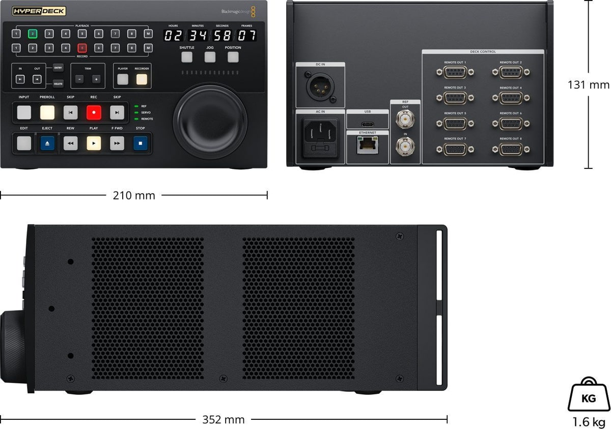 HyperDeck Extreme Control – Méretek és tömeg