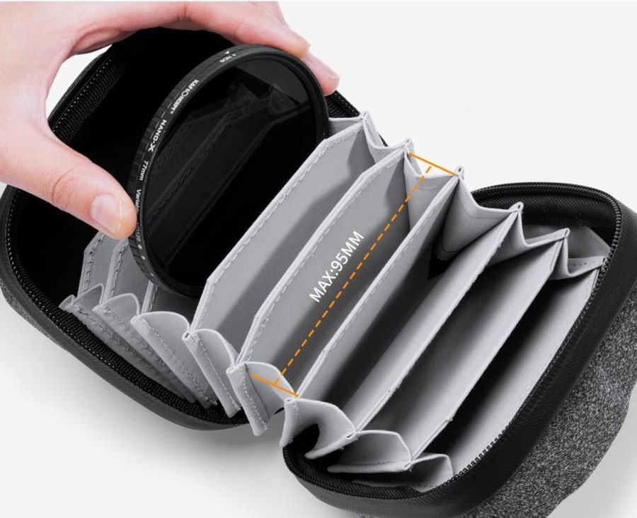 K&F Concept Filter Bag 08 szűrőtok 10 szűrőhöz 95 mm-ig, L méret, fekete