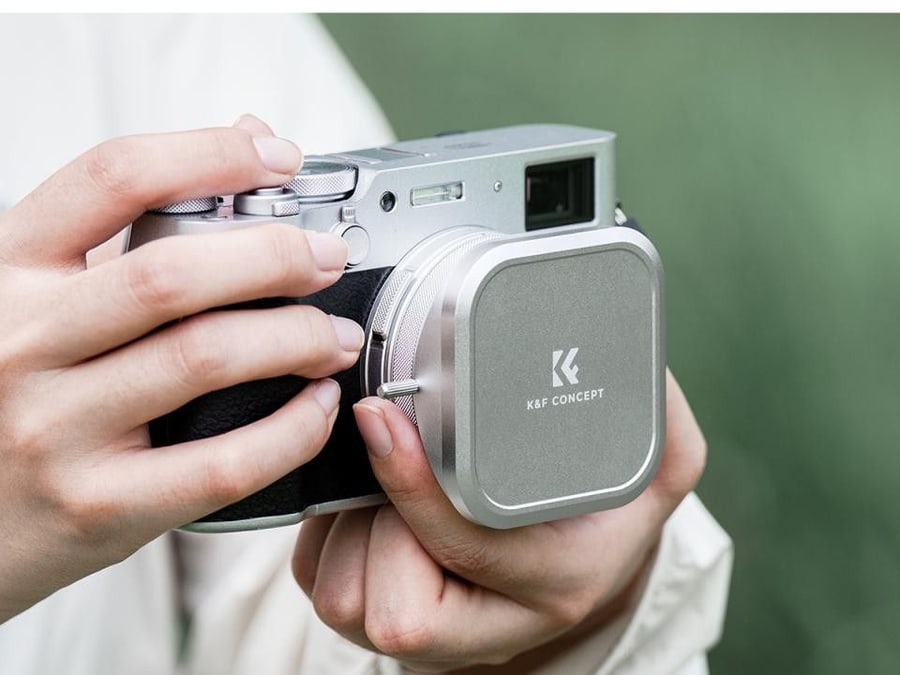 K&F Concept készlet: UV szűrő, napellenző és sapka Fujifilm X100 fényképezőgéphez, ezüst