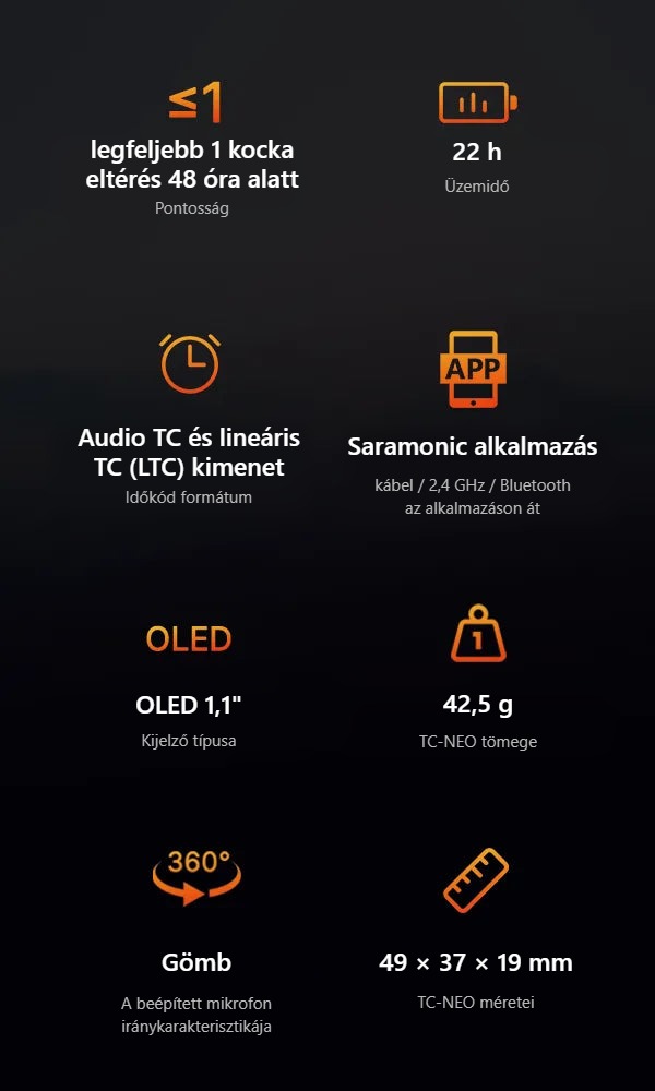 A Saramonic TC-NEO műszaki adatai