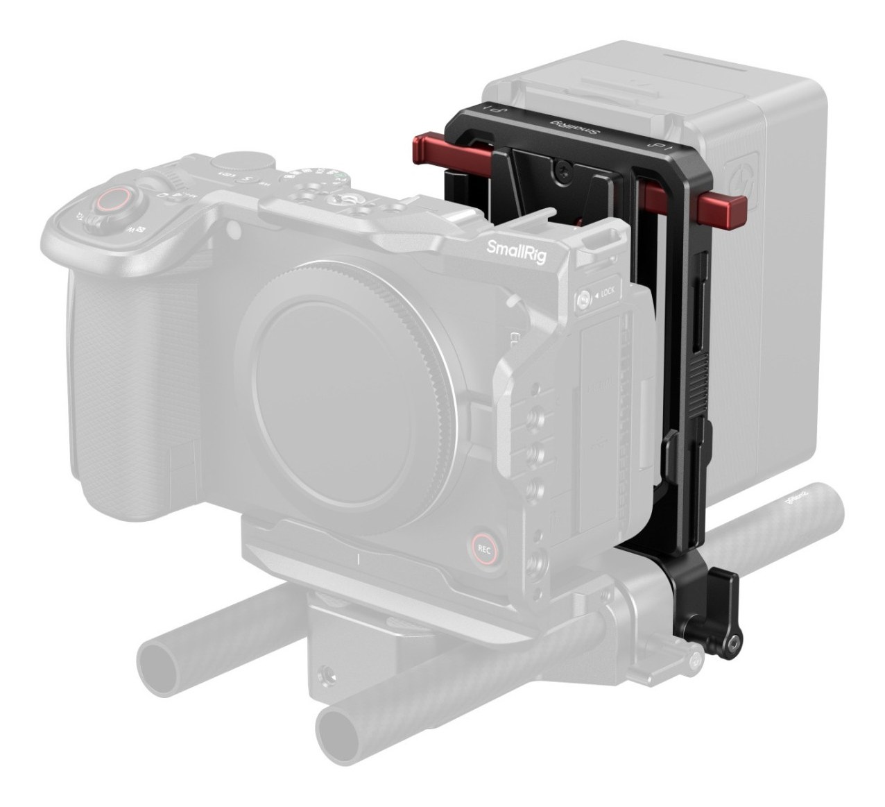 Rotatable V-Mount Battery Plate with Dual V-Locks and 15mm Dual Rod Clamp