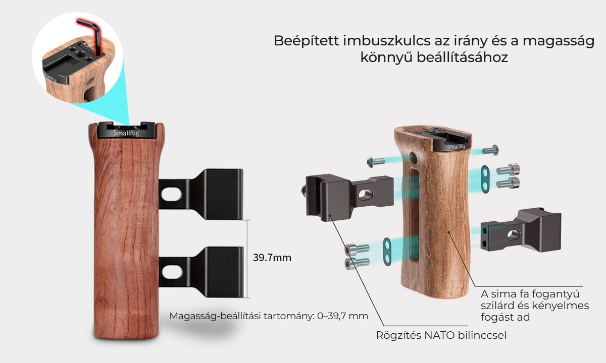 SmallRig Wooden Side Handle with NATO Clamp 2187C