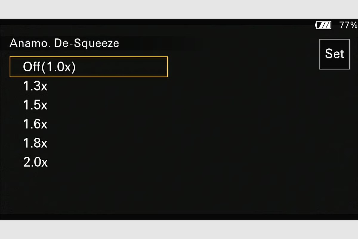 Anamorf de-squeeze megjelenítés a Sony FX5-ön