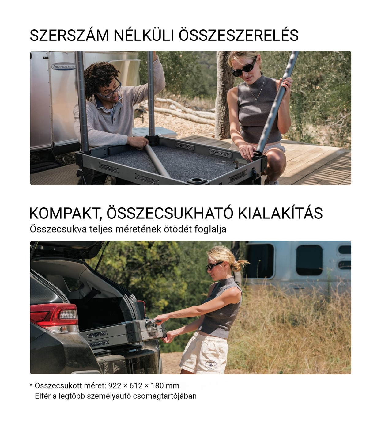 Szerszám nélkül felállítható, bőrönddé csukható