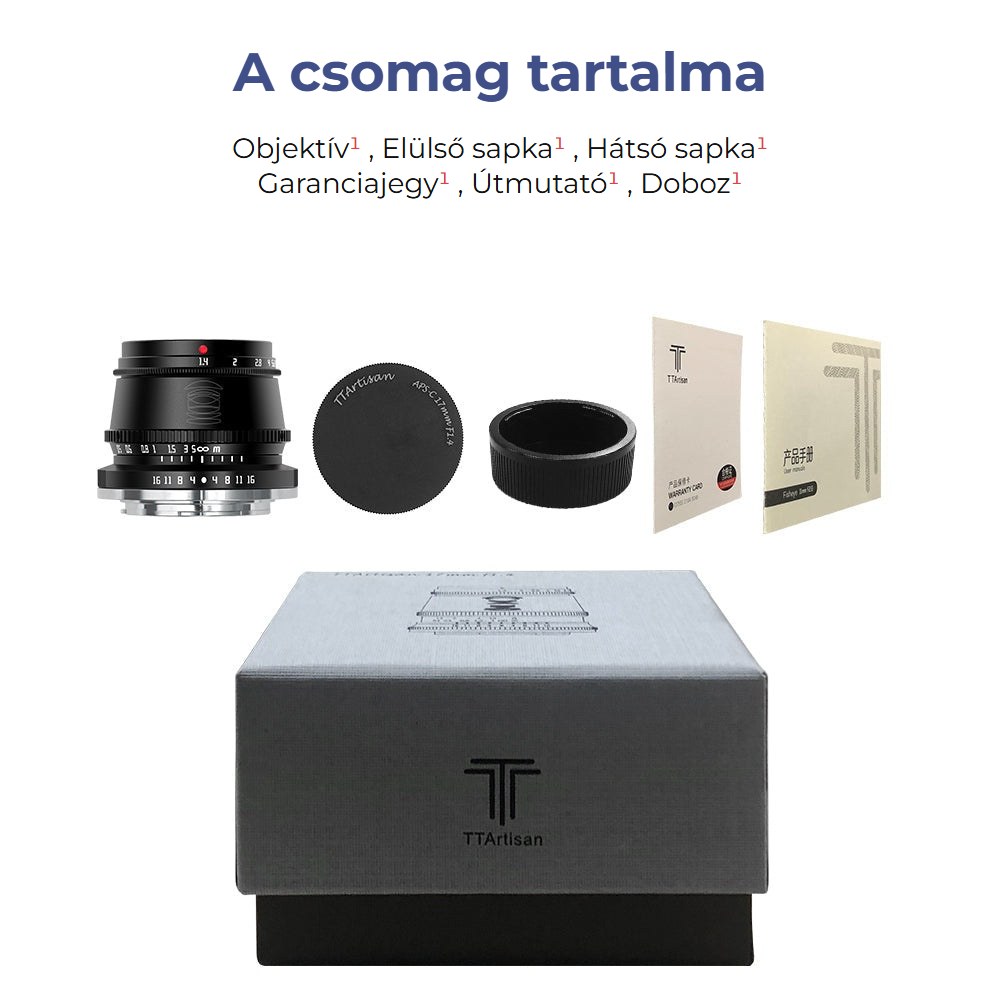TTArtisan APS-C 35mm F1.4 – A doboz tartalma