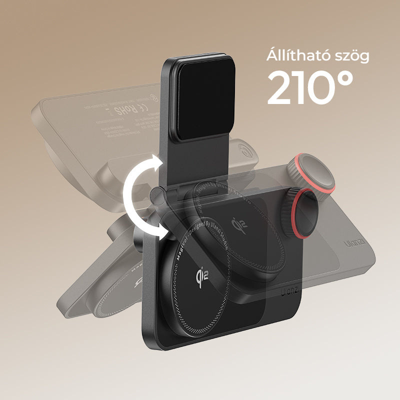 Ulanzi CW15 Qi2 15W bezdrátová nabíječka pod monitor – Naklopení v rozsahu 210°