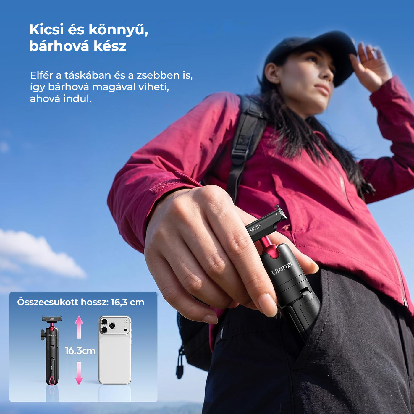 Ulanzi MT55 SnapGo ministativ a selfie tyč – 123 g a 16,3 cm po složení
