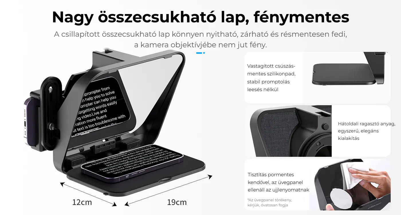 Ulanzi RT02 teleprompter pro tablety a smartphony – Skládací clona bez úniku světla