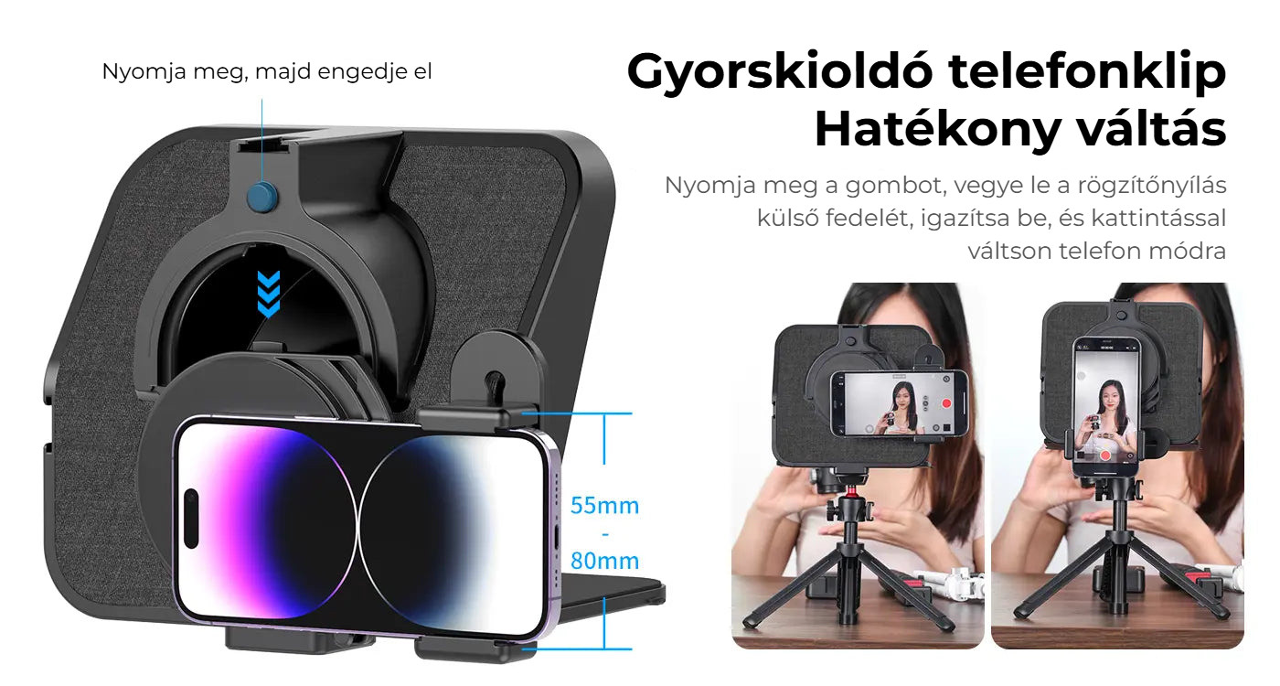Ulanzi RT02 teleprompter pro tablety a smartphony – Rychloupínací klip na telefon