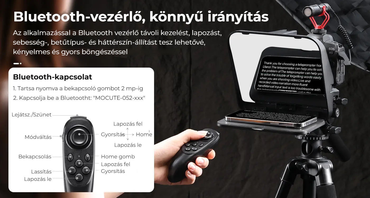 Ulanzi RT02 teleprompter pro tablety a smartphony – Bluetooth ovladač bez dotyku displeje