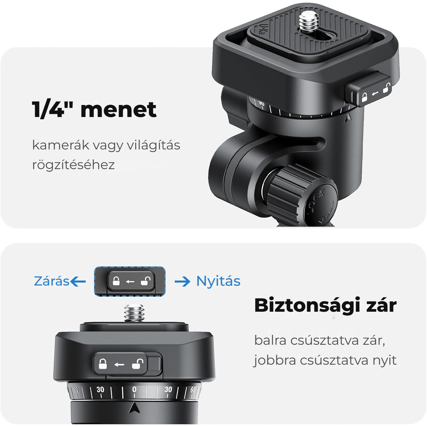 Ulanzi TH02 Uka obrácená kulová hlava – Posuvná pojistka a závit 1/4″