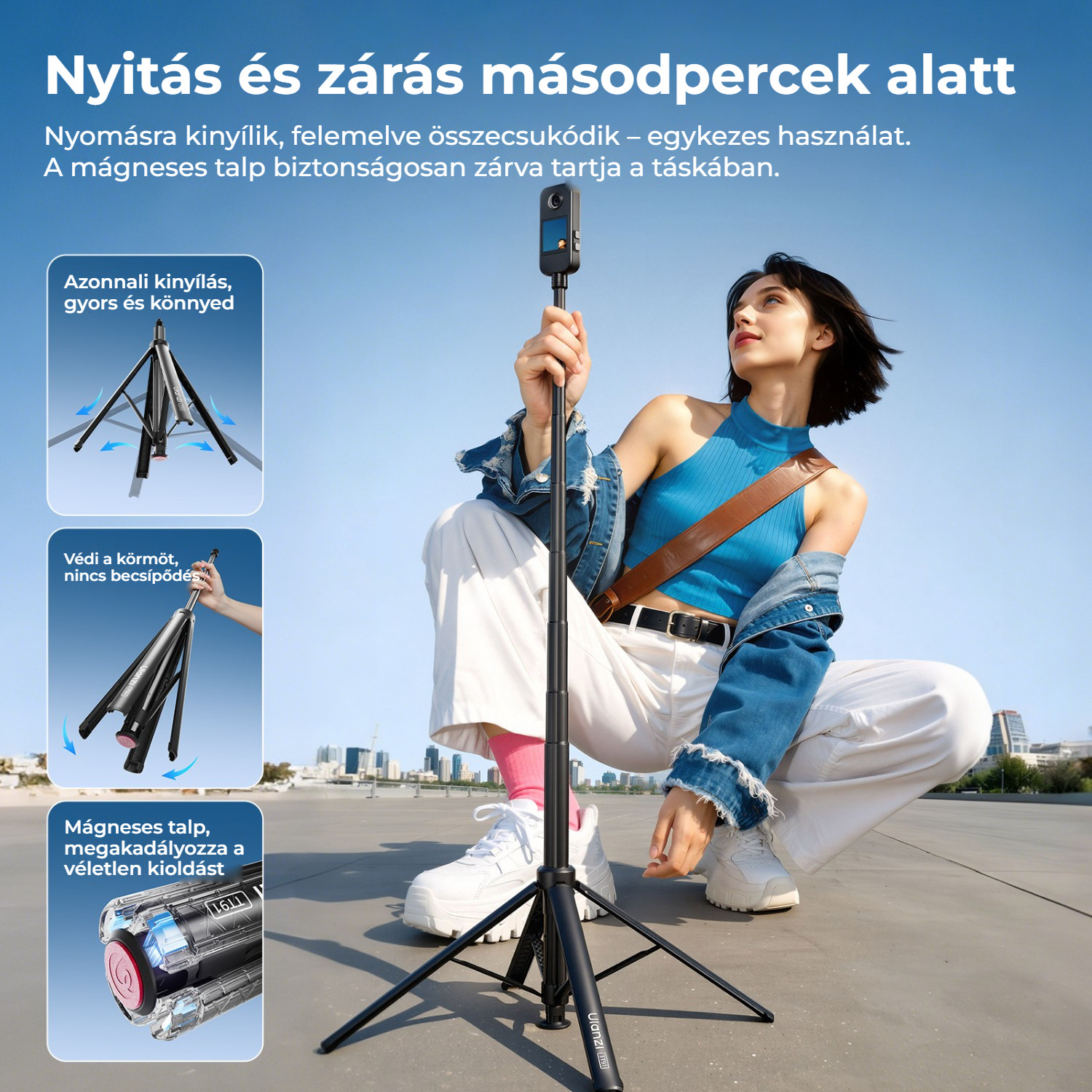 Ulanzi TT91 selfie tyč a stativ – Rozložení jedním stiskem