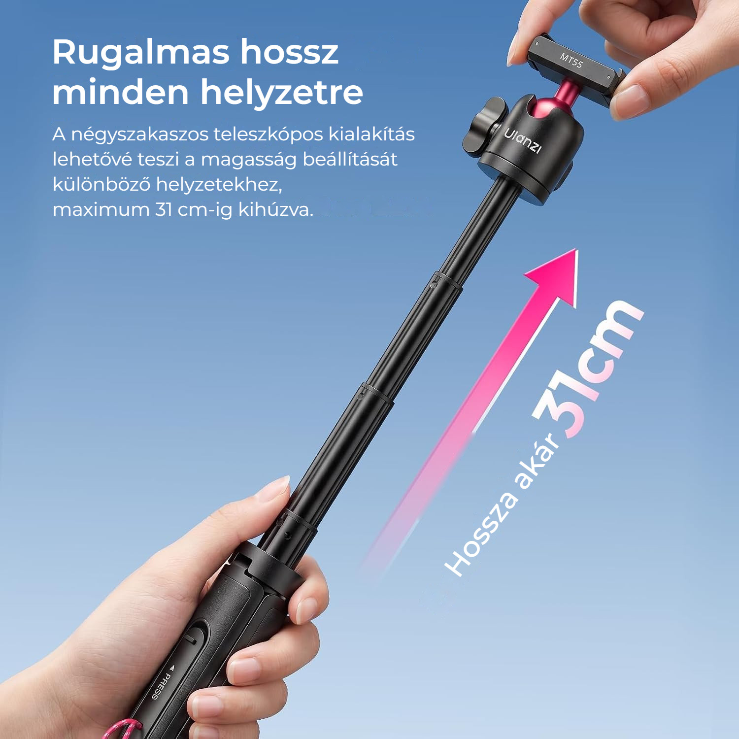 Ulanzi MT55 SnapGo ministativ a selfie tyč – Čtyřdílná teleskopická tyč