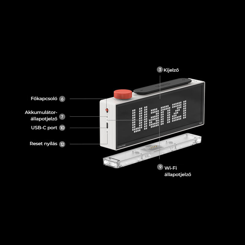 Ulanzi TC002 Pixbar Smart Pixel Clock II – Porty a ovládací prvky