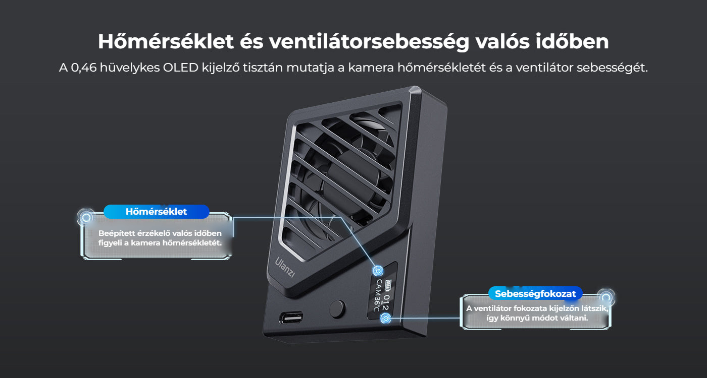 Ulanzi CA25 chladicí ventilátor pro fotoaparáty – OLED displej v reálném čase