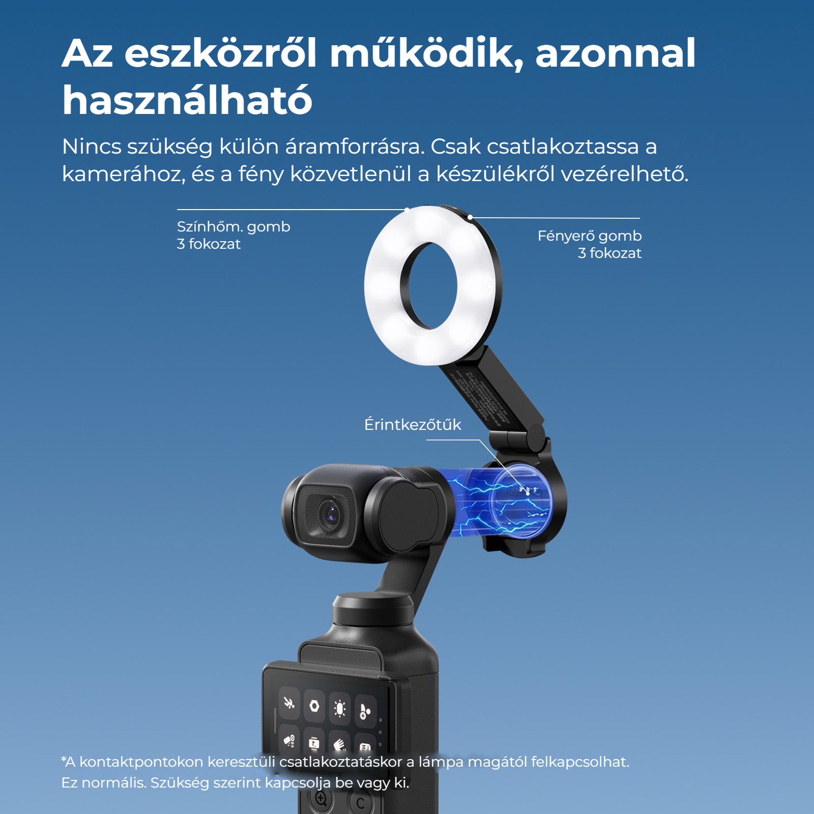 Ulanzi LM004 kruhové přisvětlení pro DJI Osmo Pocket 4 – Napájení a ovládání z kamery