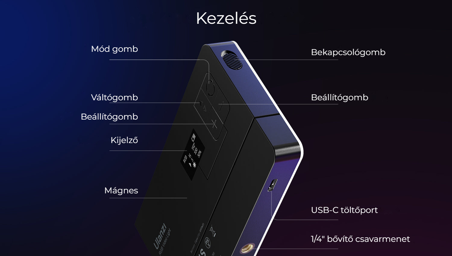 Ulanzi LT002 kapesní světlo RGB – Ovládání